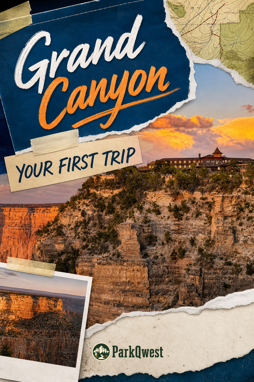 At Sunset, swirling rain clouds above a vast canyon filled with colorful peaks and cliff walls.